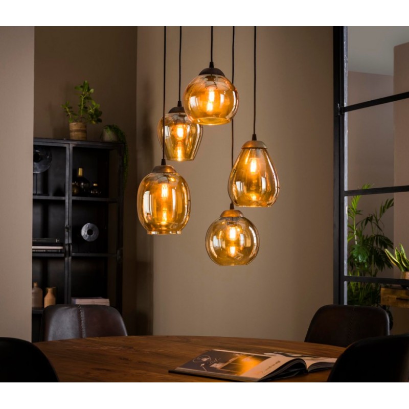 ZI Hanging lamp 5L stepped mix gold